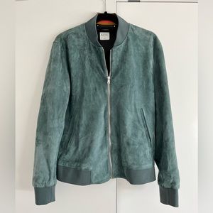 Paul Smith Suede Bomber Jacket. Size M. Teal suede with multicolor lining.